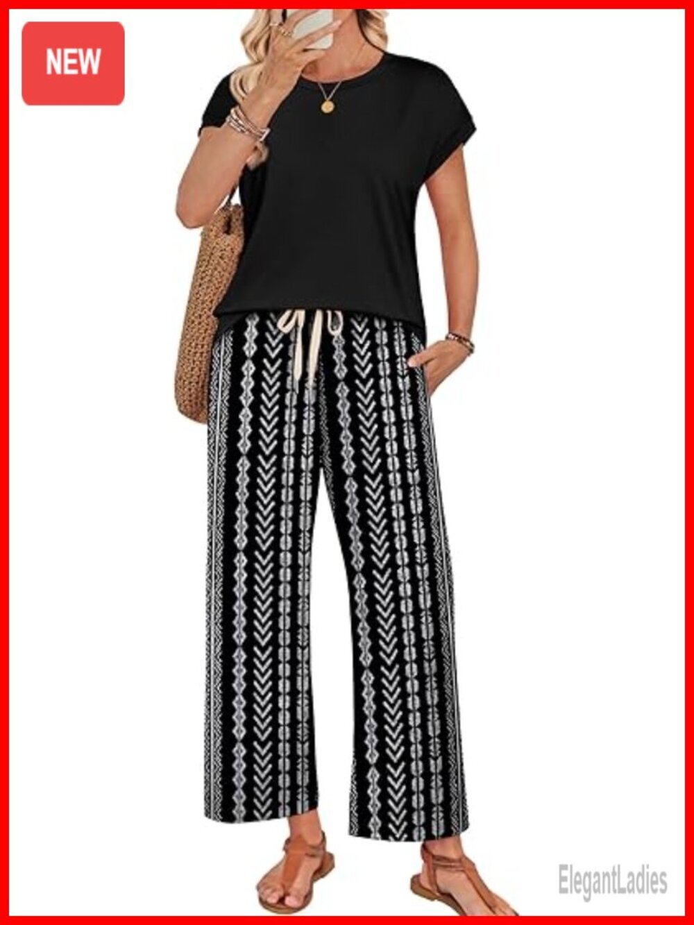Two Piece Lounge Set with Wide Leg Pants and Cap Sleeve Top